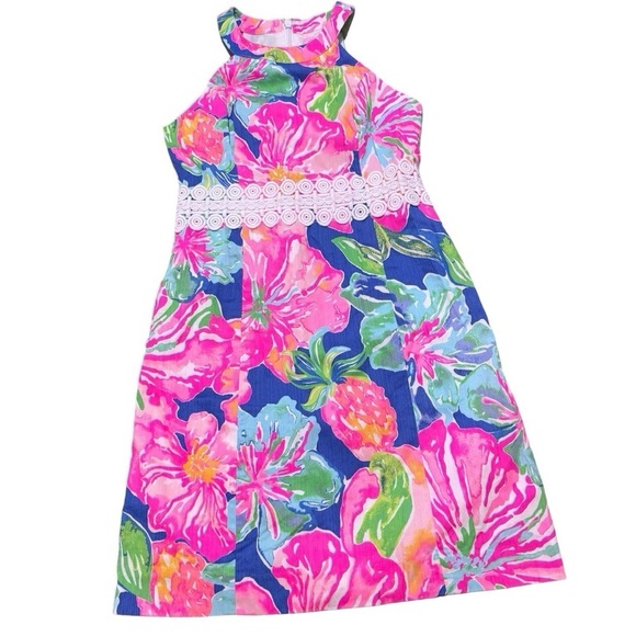 Lilly Pulitzer Ashlyn Shift Dress Size 2 Halter Beckon Blue Jungle Utopia 29555 - Picture 9 of 14